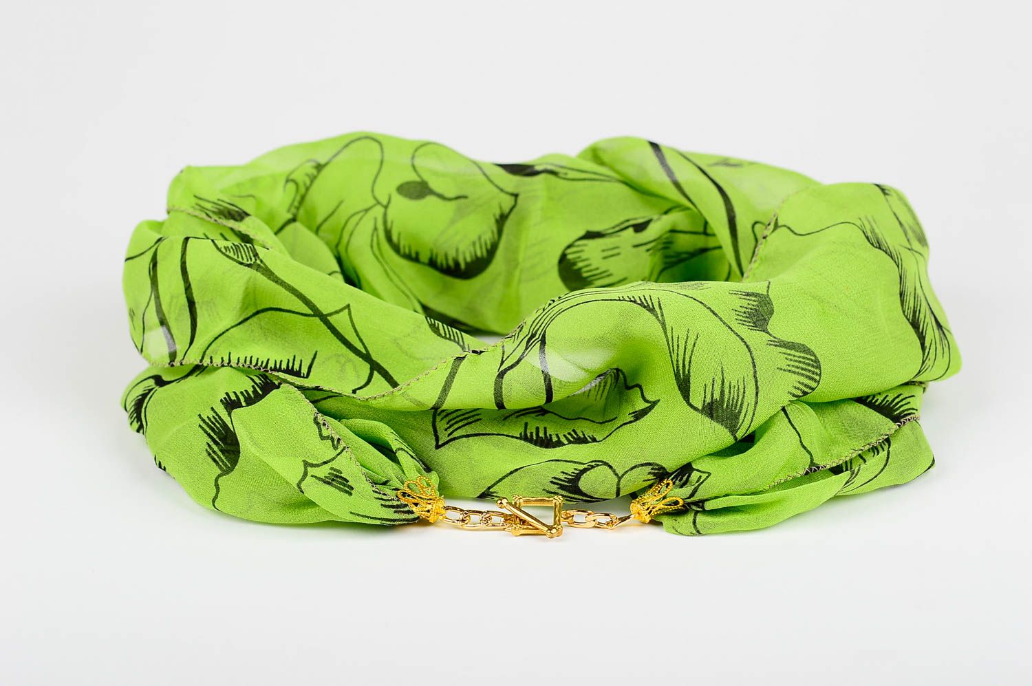 Sciarpa bella di chiffon fatta a mano accessorio da donna verde con foglie foto 1
