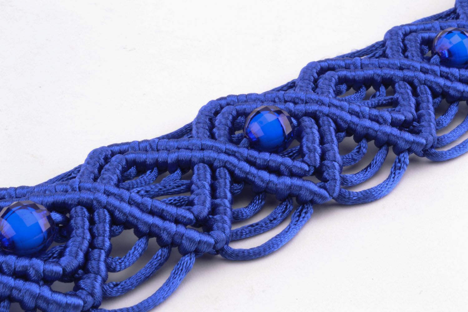 Cintura da donna intrecciata fatta a mano cinghia di fili in colore blu foto 4