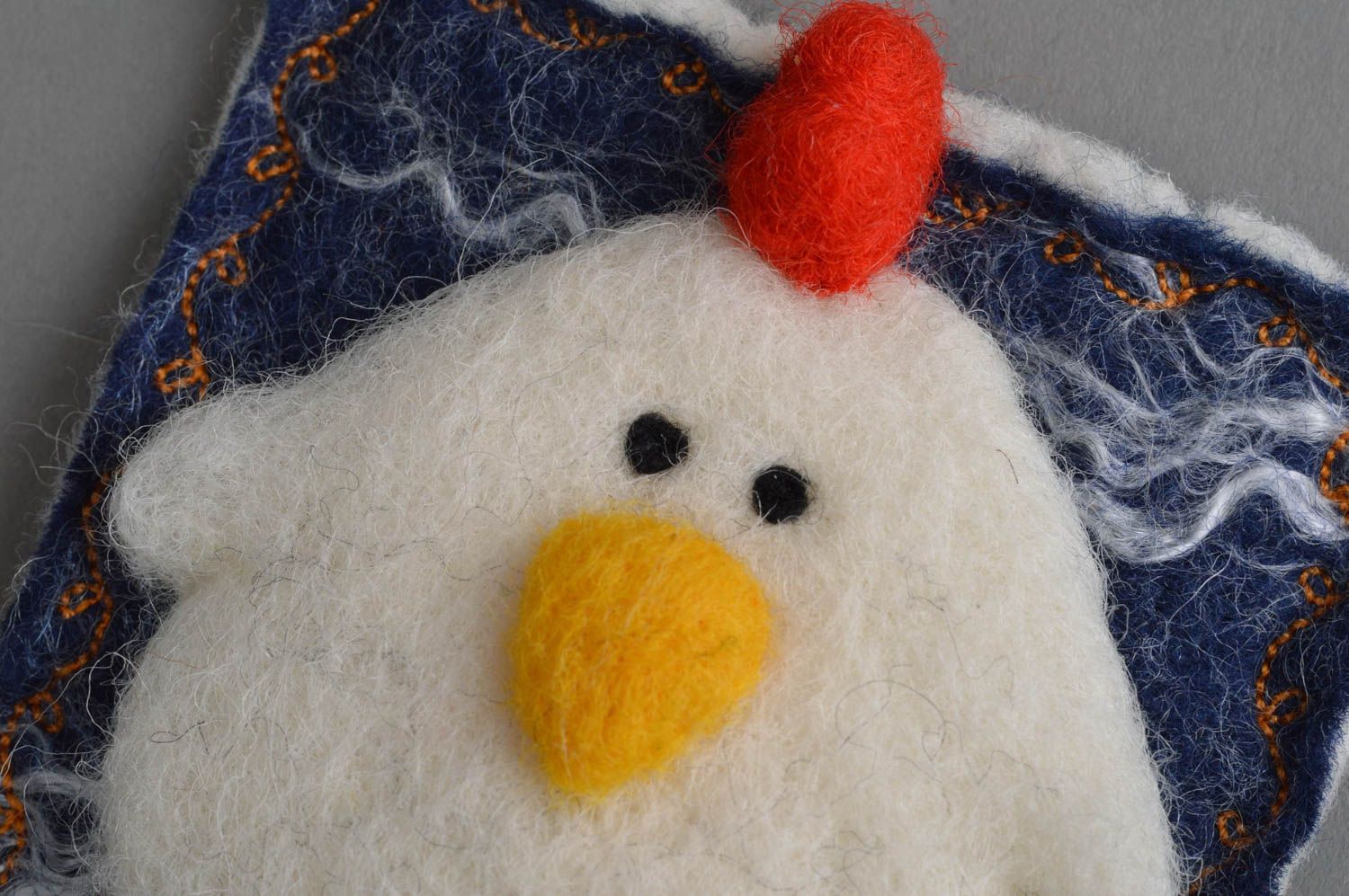 Magnet frigo poule en laine feutrée naturelle fait main déco pour enfants photo 4