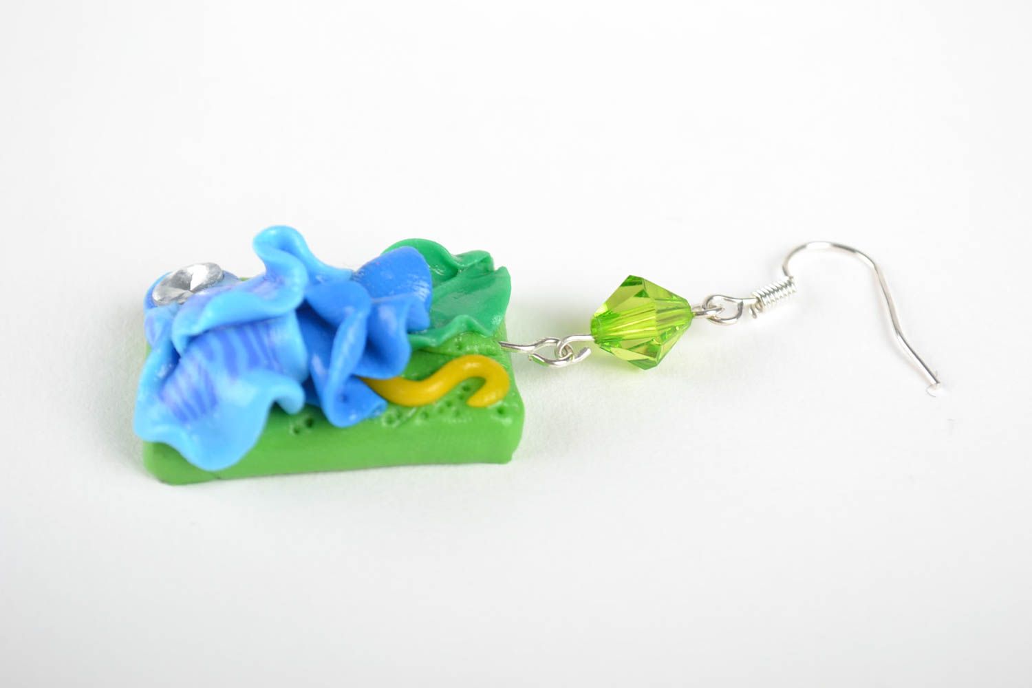 Handmade Blumen Ohrringe Designer Schmuck Accessoire für Frauen blau grün foto 4