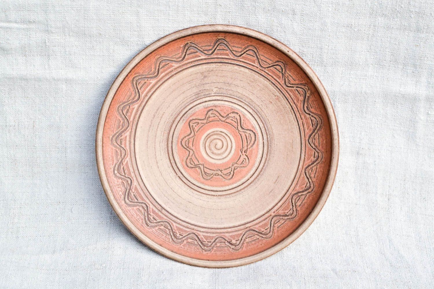 Handmade gemusterter Keramik Wandteller Wohn Accessoire Haus Deko aus Ton foto 3
