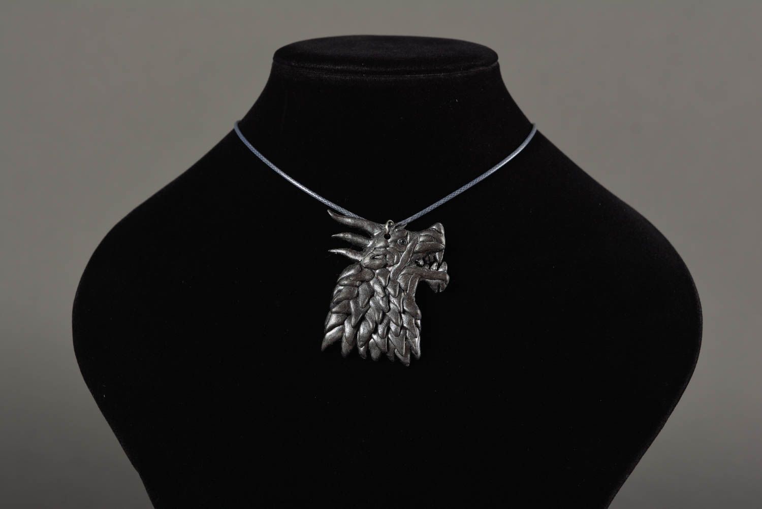 Handmade unique metal necklace polymer clay pendant designer bijouterie present photo 2