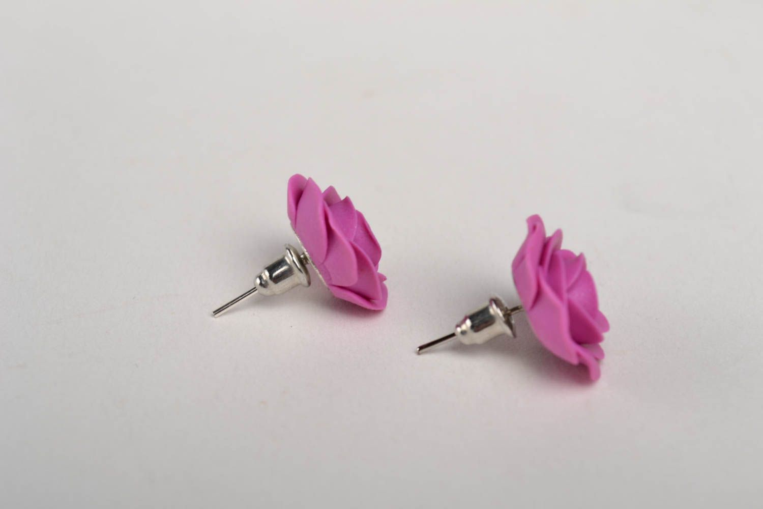 Handmade elegant stylish earrings tender stud earrings polymer clay jewelry photo 4