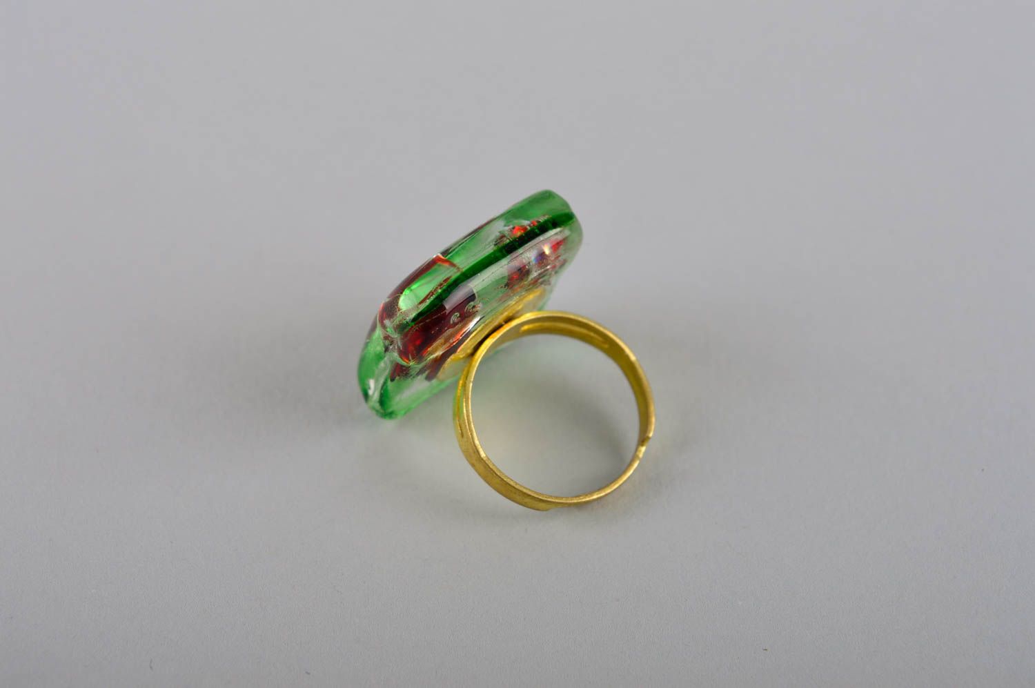 Эксклюзивное кольцо ручной работы красивое кольцо украшение из стекла необычное фото 4