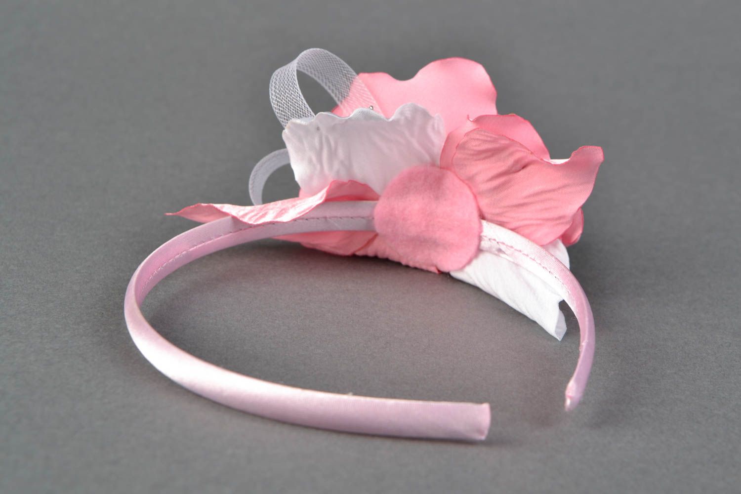 Serre-tête à cheveux en fleur artificielle rose de satin faite main pour femme photo 4