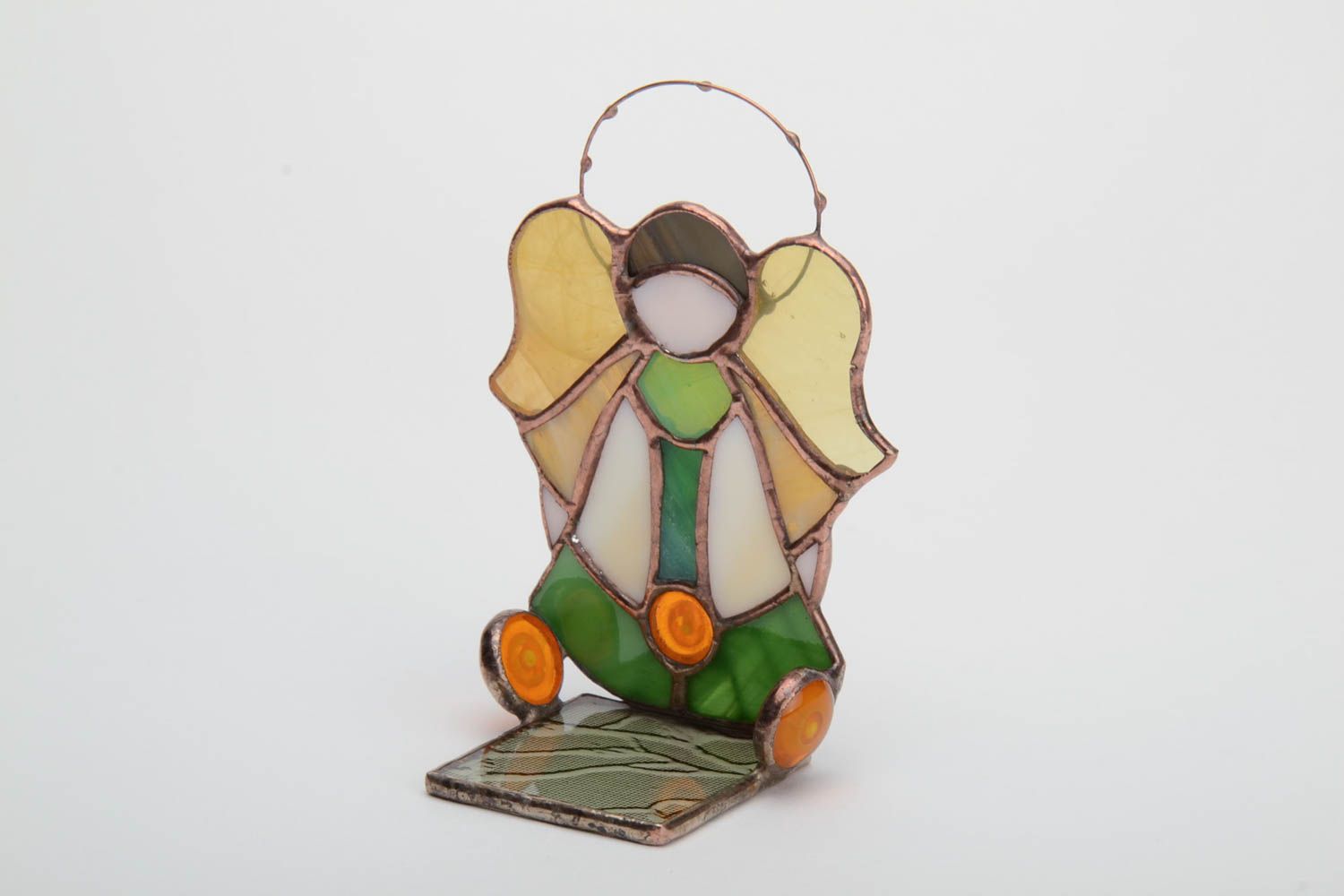 Handmade small tender stained glass candle holder Angel interior decoration photo 3