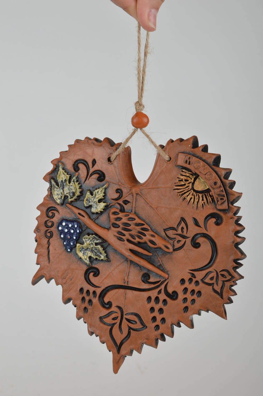 Beautiful handmade designer volume clay wall panel Leaf on cord photo 3