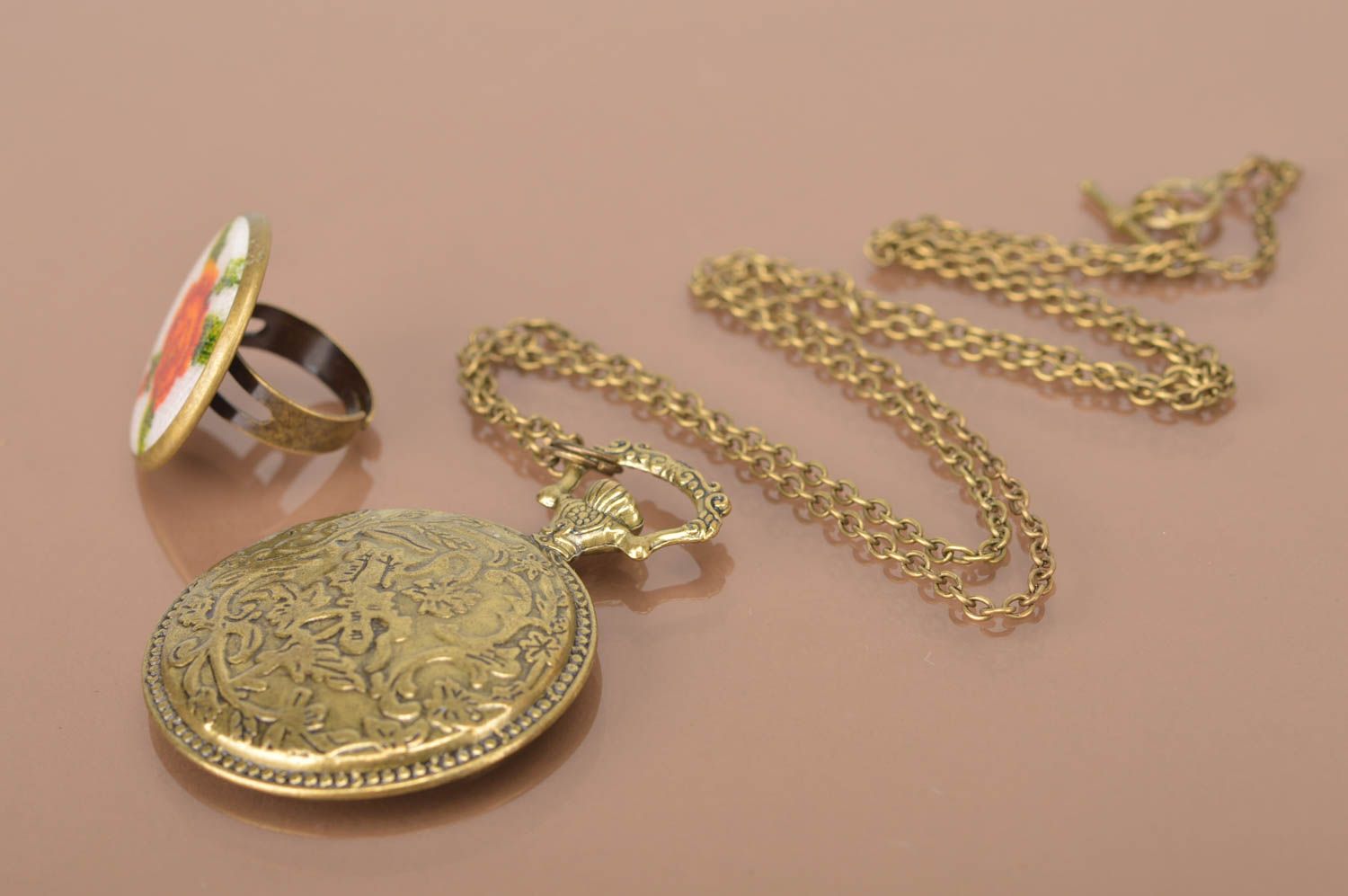 Handmade jewelry set 2 designer accessories seal ring pendant necklace photo 5