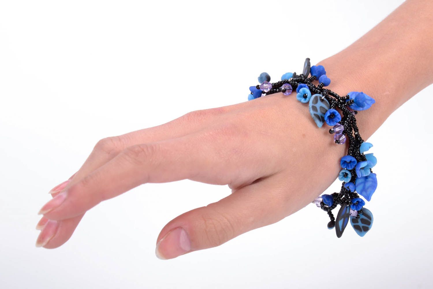 Bracelet fait main en pâte polymère bleu photo 5