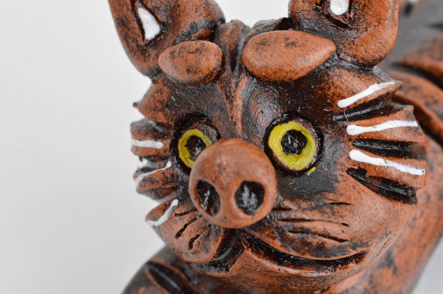 Keramik Katze handmade Dekoideen Wohnzimmer Kinder Geschenk in Braun ausgefallen foto 4