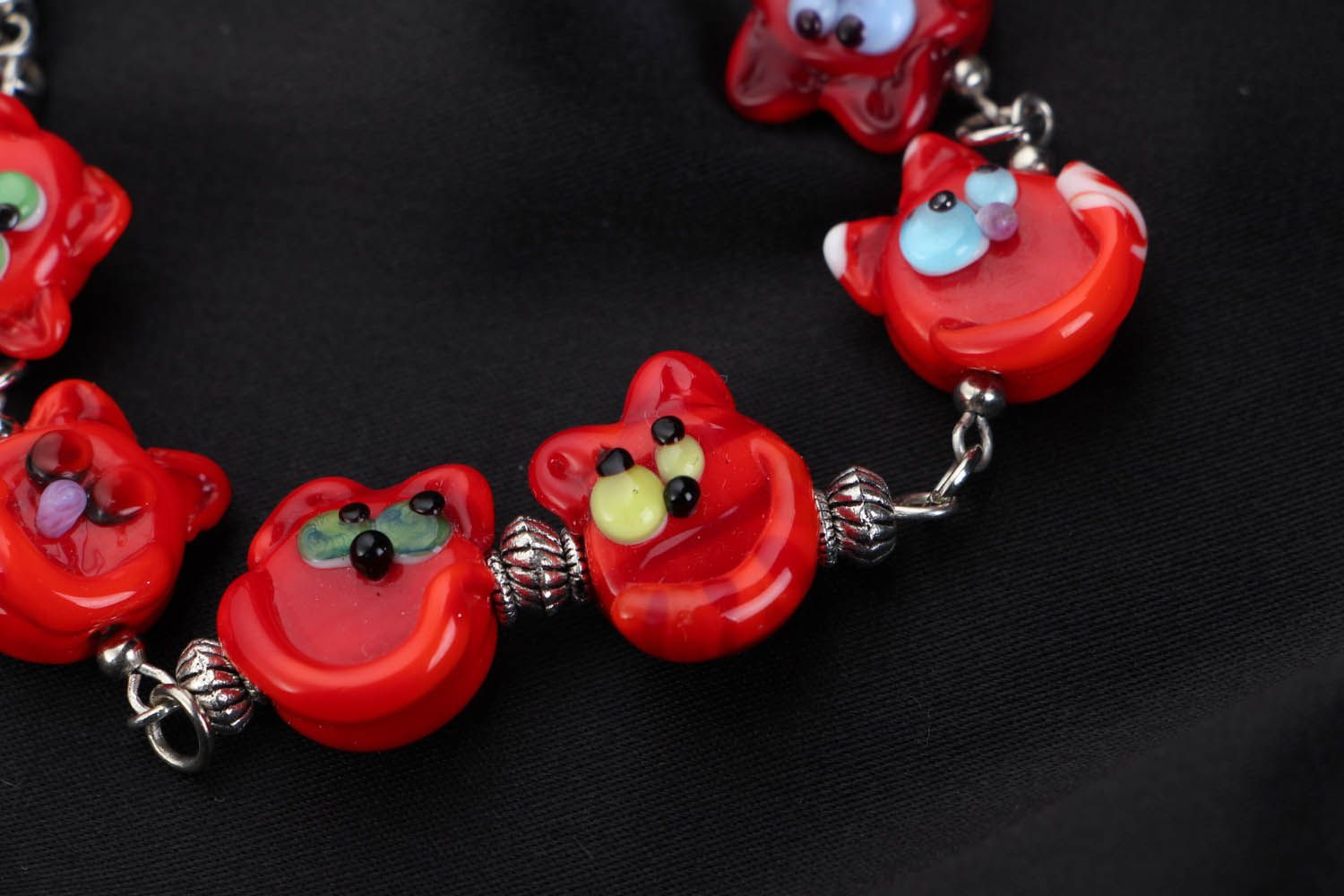Author's bracelet made of glass Red Kittens photo 3