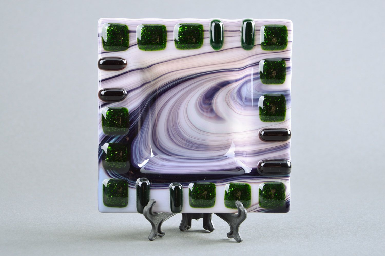 Handmade unusual designer square glass ashtray created using fusing technique photo 2