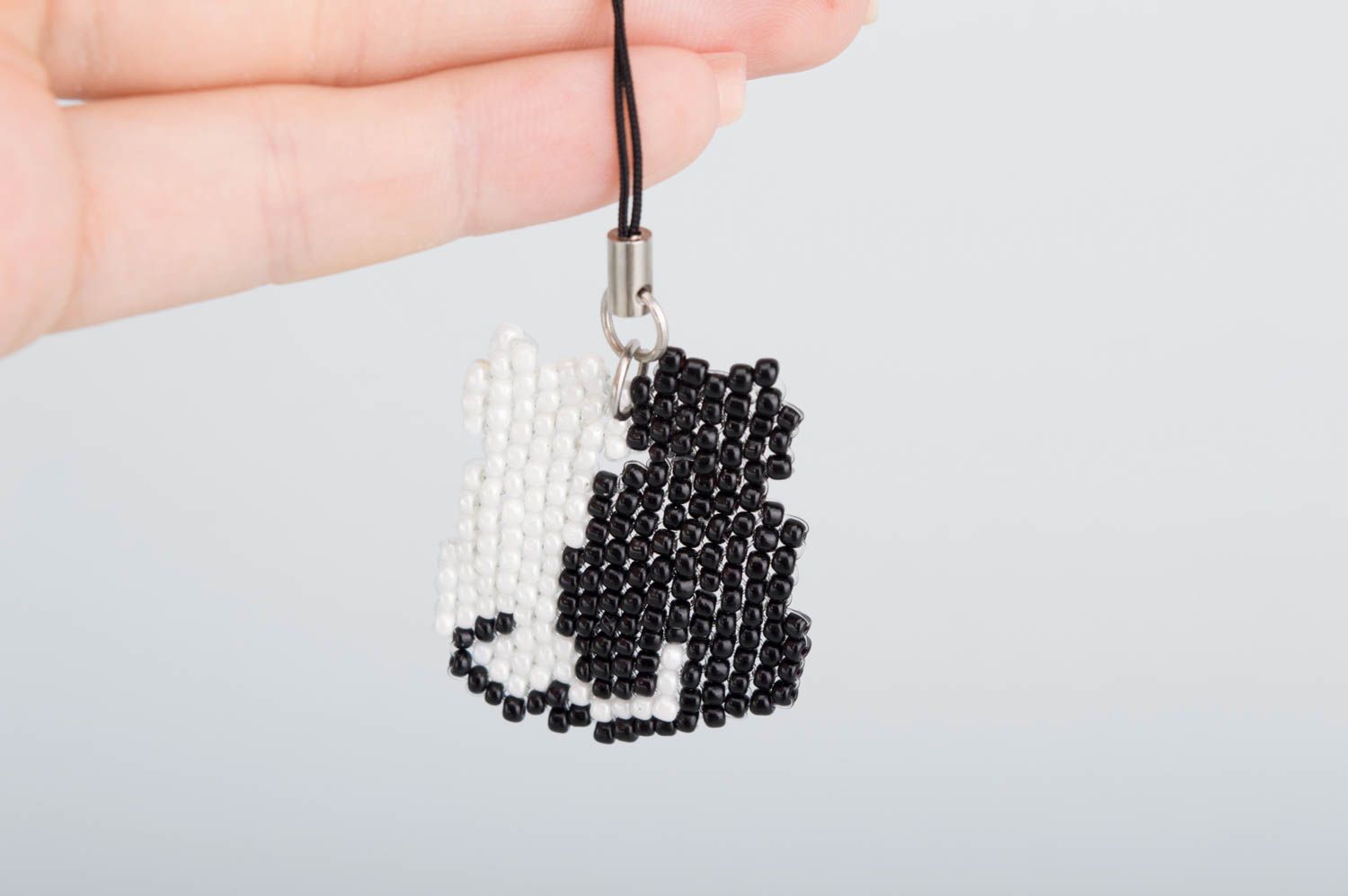 Porte-clés original fait main deux chats perles de rocaille Accessoire design photo 5