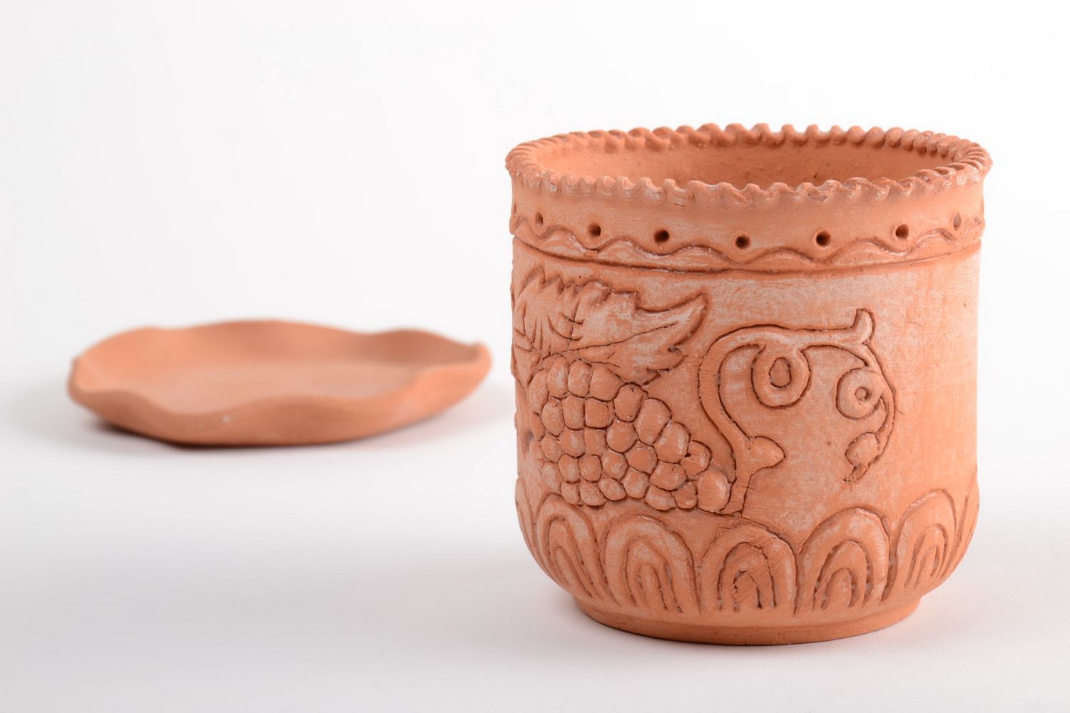 Schöner origineller Öko Keramik Blumentopf mit Loch 300 ml Handarbeit  foto 4