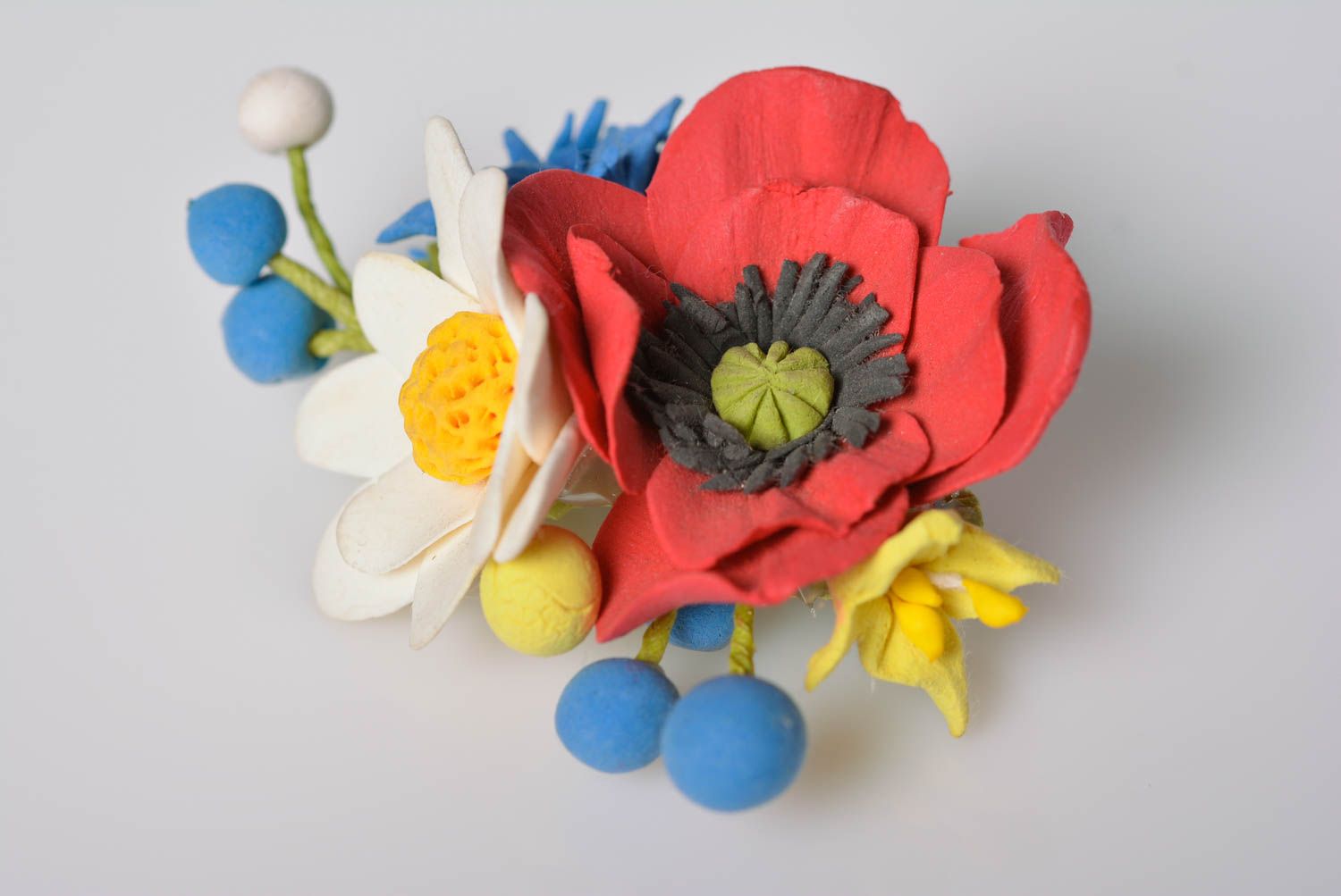 Women's beautiful handmade polymer clay flower brooch designer accessory photo 5