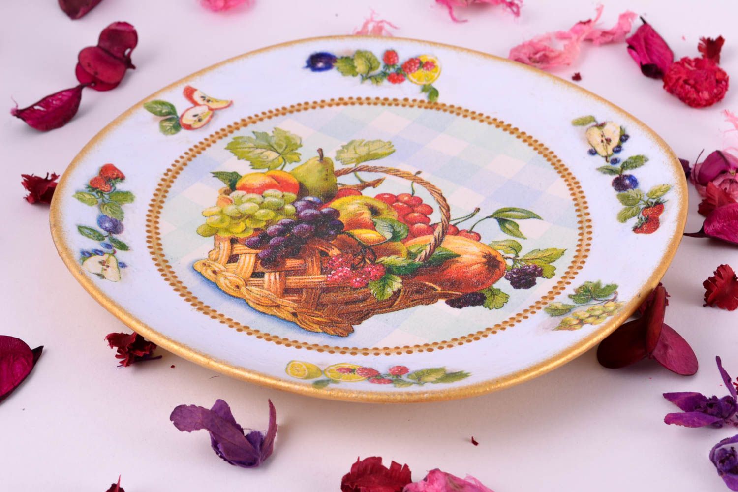 Декор на стену handmade тарелка декупаж декоративная тарелка Корзина с фруктами фото 1