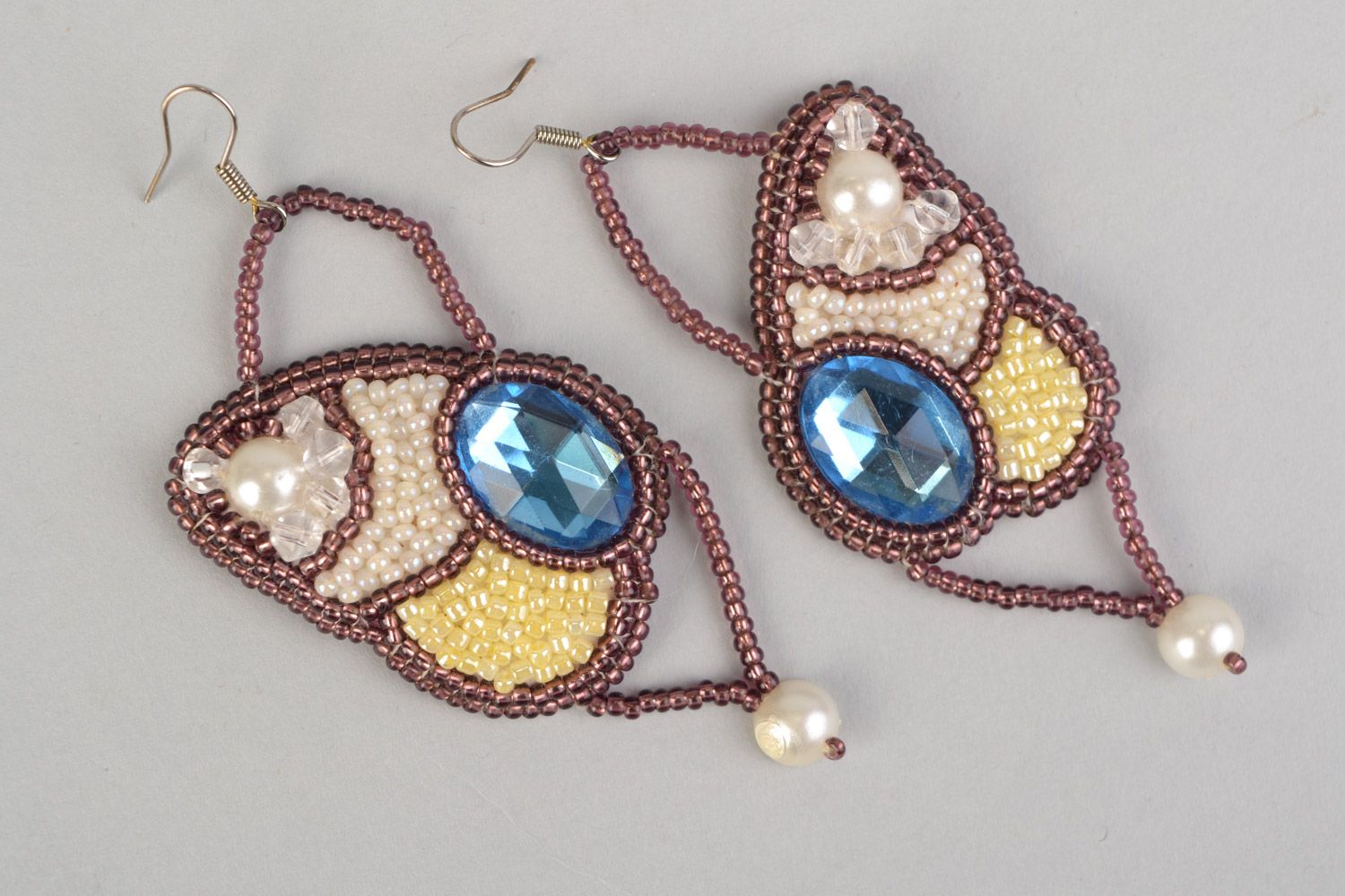 Handmade evening massive earrings made of Czech beads Butterfly Wings photo 3