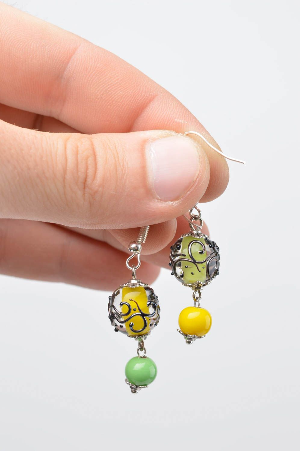 Handmade gelbe Kugeln schöne Glas Ohrringe Accessoire für Frauen Damen Schmuck foto 5