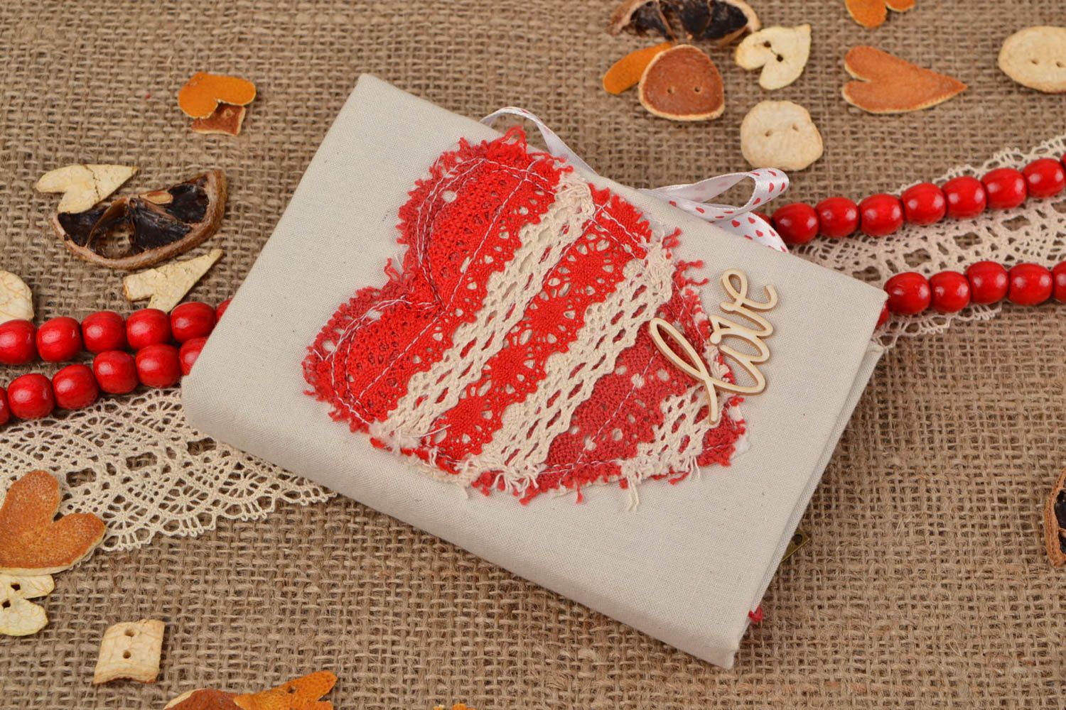 Cuaderno de notas artesanal con tapa de tela con corazón rojo hermoso 90 páginas foto 1