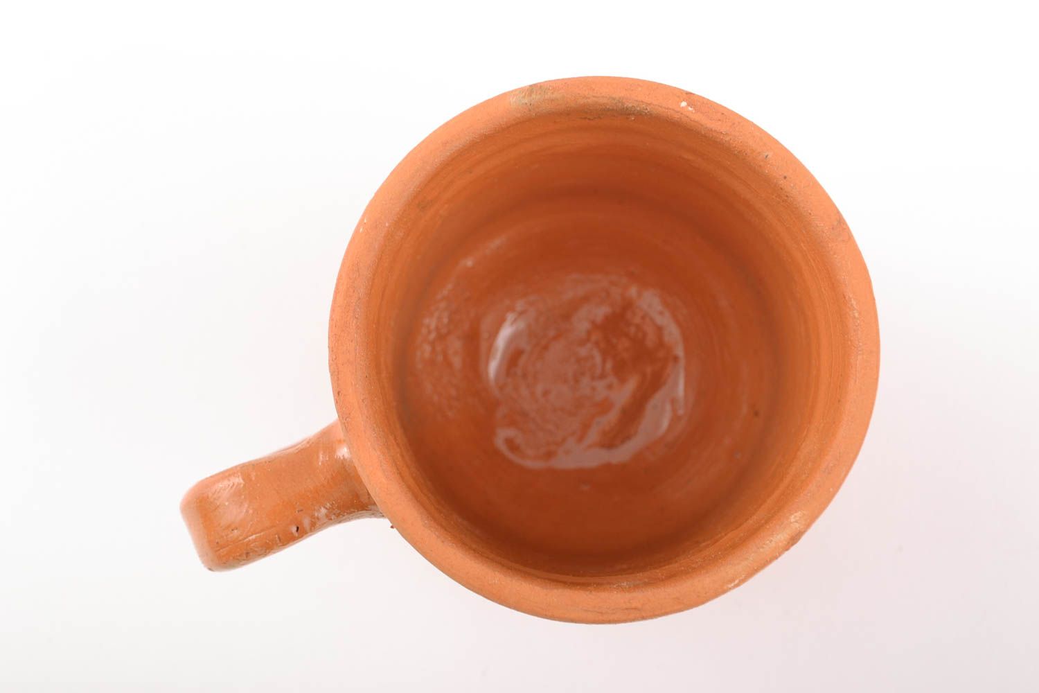 3 oz terracotta glazed drinking cup with handle and rustic style pattern photo 3
