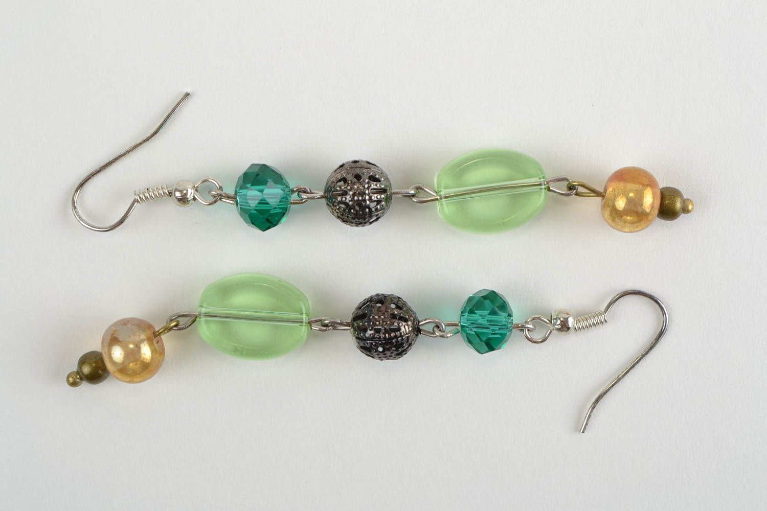 Unusual beautiful handmade designer long glass bead earrings photo 3