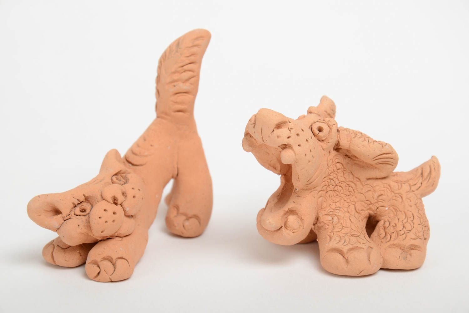 Глиняные фигурки в виде кота и собаки ручной работы набор 2 штуки для декора фото 2