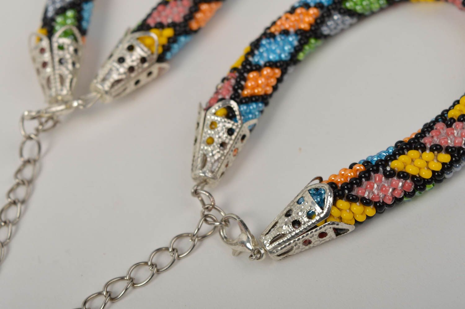 Designer handmade seed beaded cord necklace and bracelet unique jewelry present photo 3
