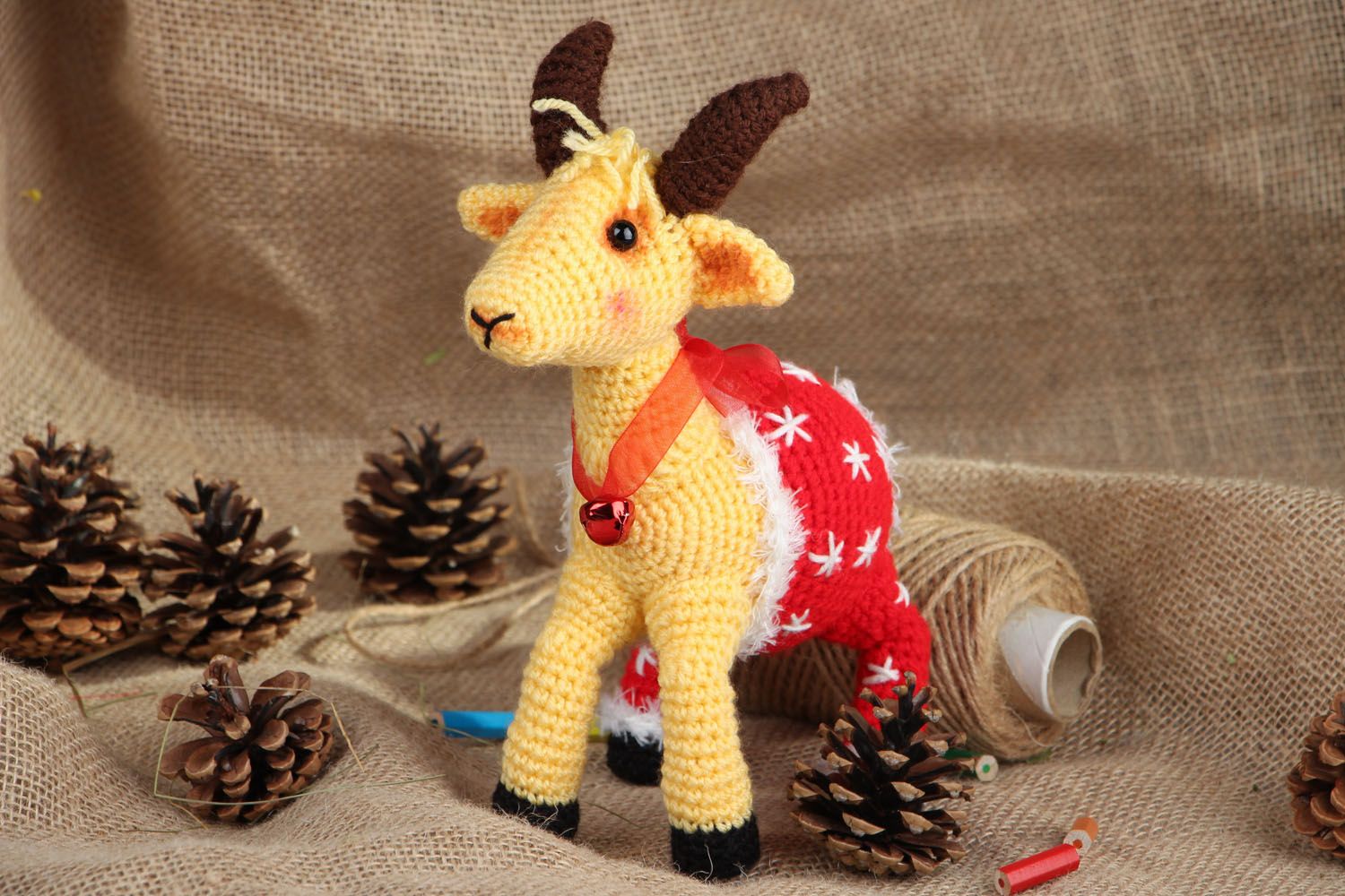 Crocheted handmade toy Christmas Goat photo 5
