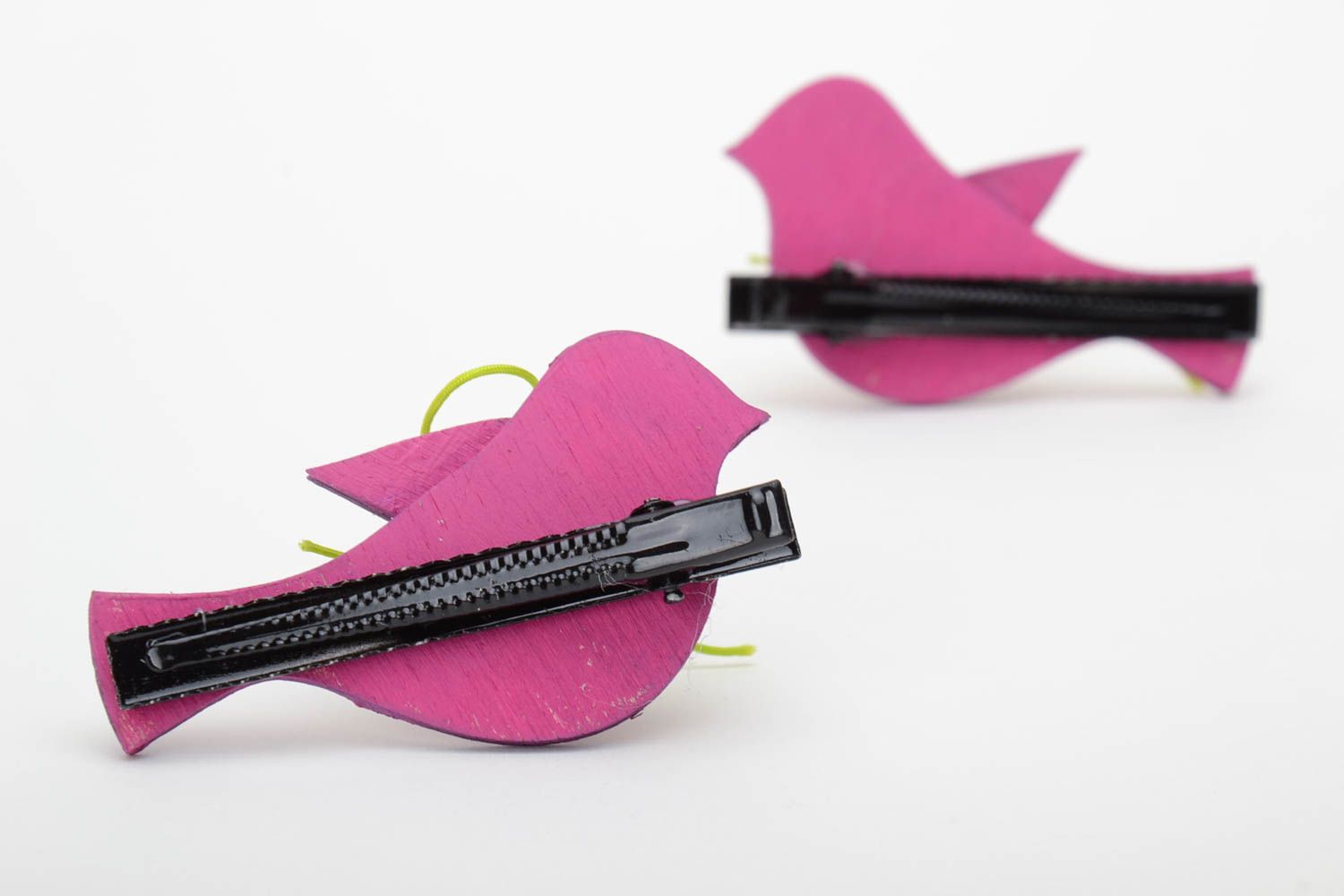 Авторский набор детских заколок для волос ручной работы 2 штуки Розовые птички фото 3