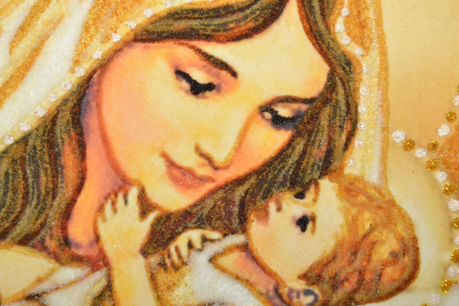 Icône orthodoxe en ambre Marie tient l'enfant photo 4
