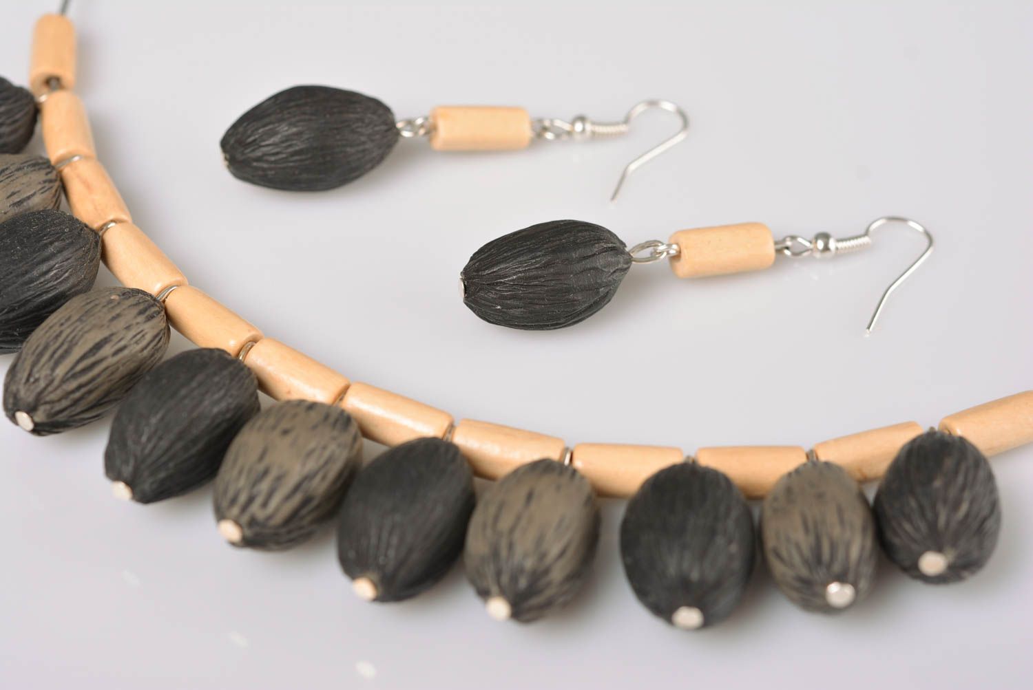 Schönes originelles Schmuck Set Collier und Ohrringe aus Polymerton handmade foto 3