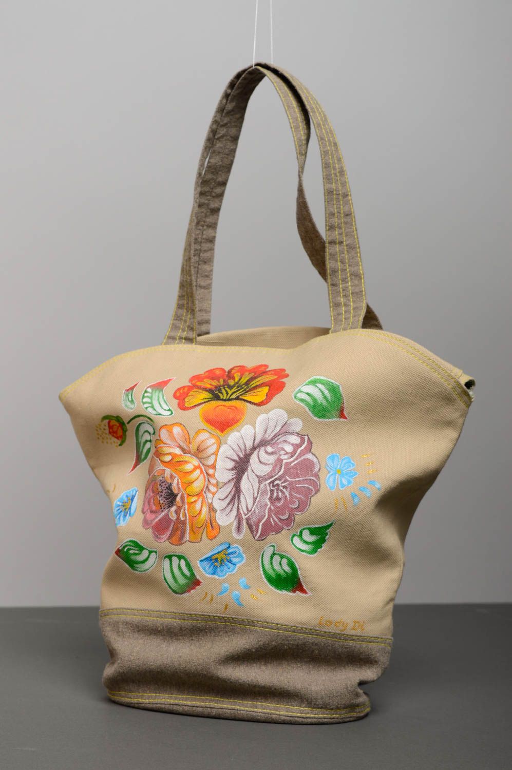 Handmade fabric bag with acrylic painting photo 1