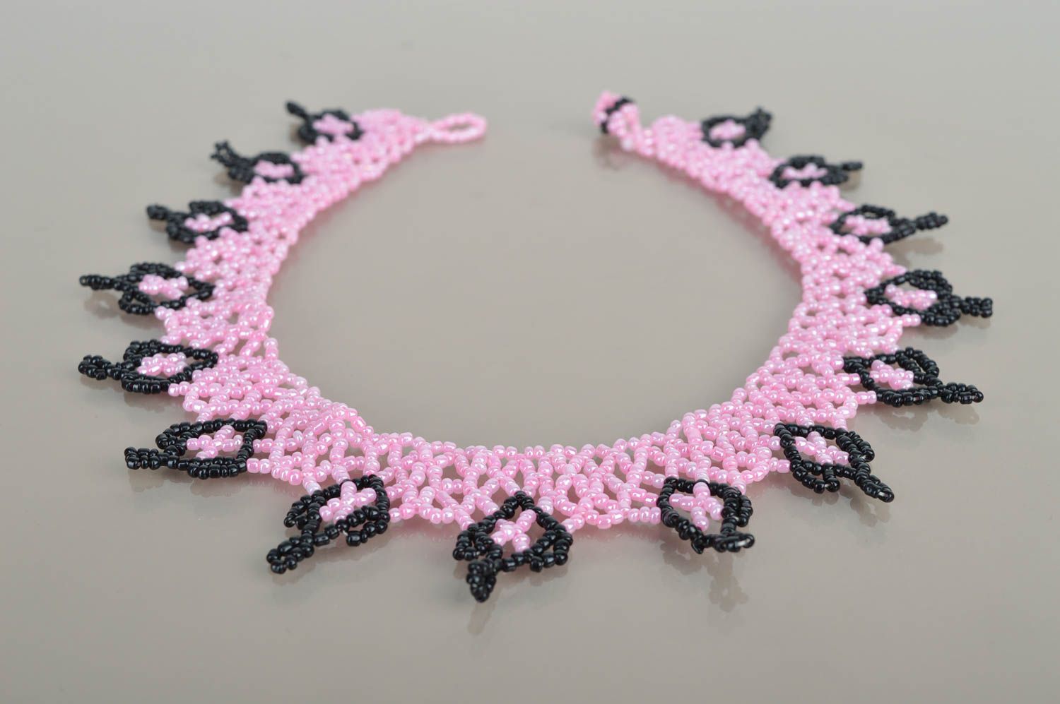 Колье из бисера украшение ручной работы авторское украшение розовое Андромеда фото 2