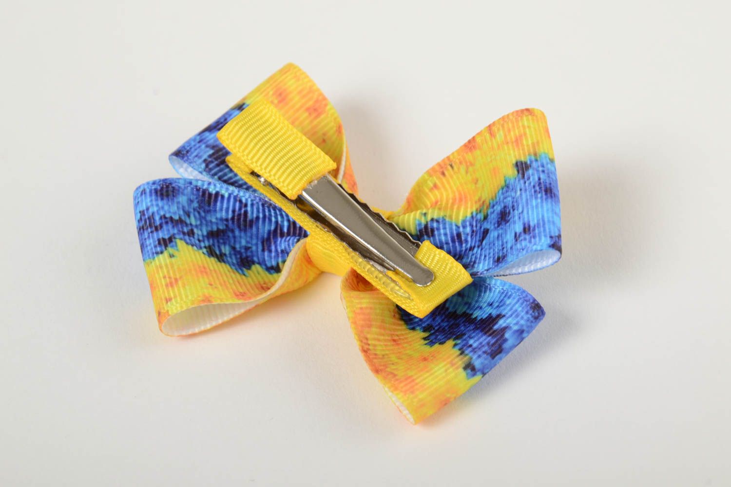 Handmade stylish designer rep ribbon children's hair clip blue and yellow photo 3