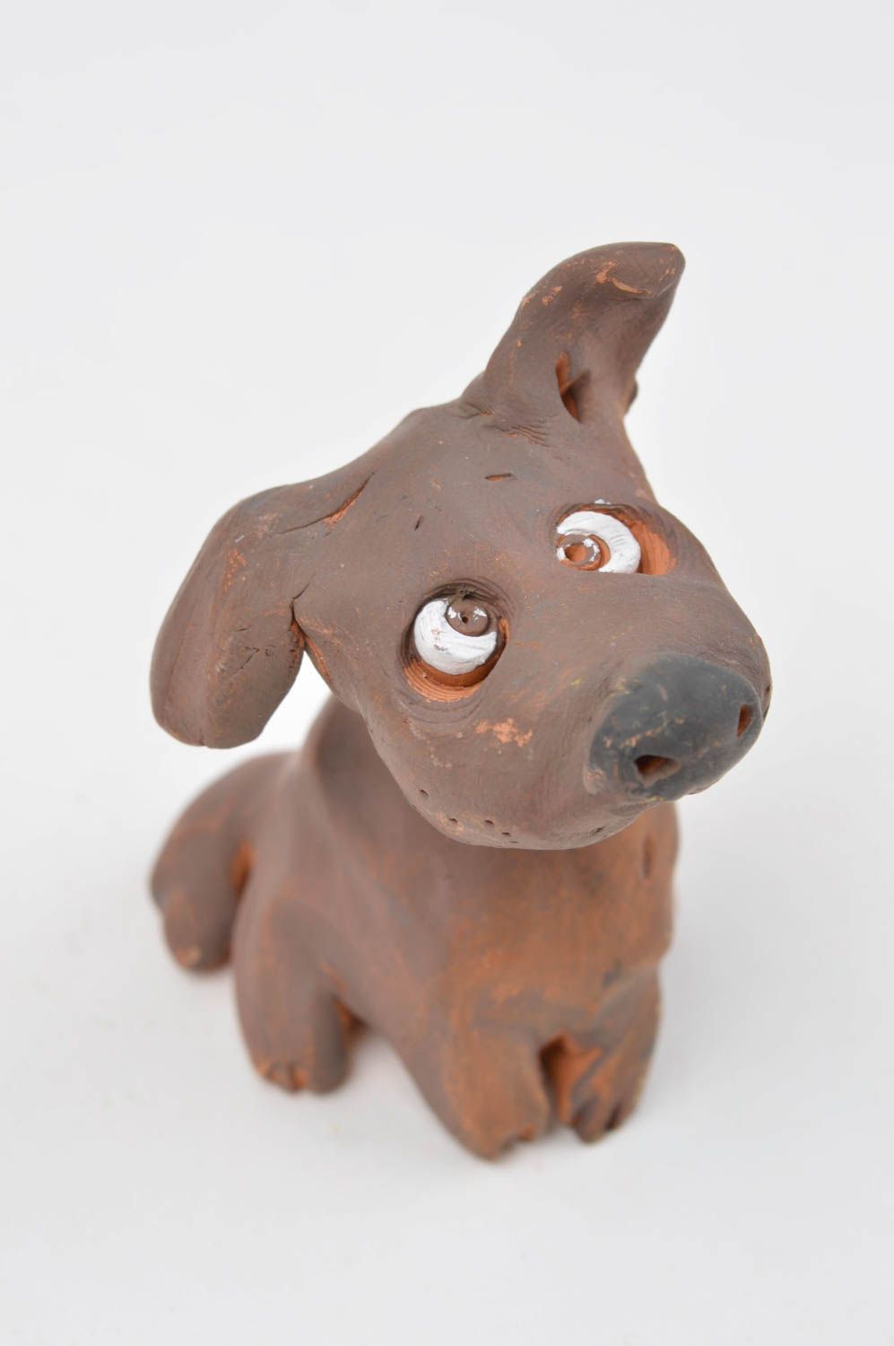 Figurine chien brun faite main Statuette design en argile Déco maison originale photo 4