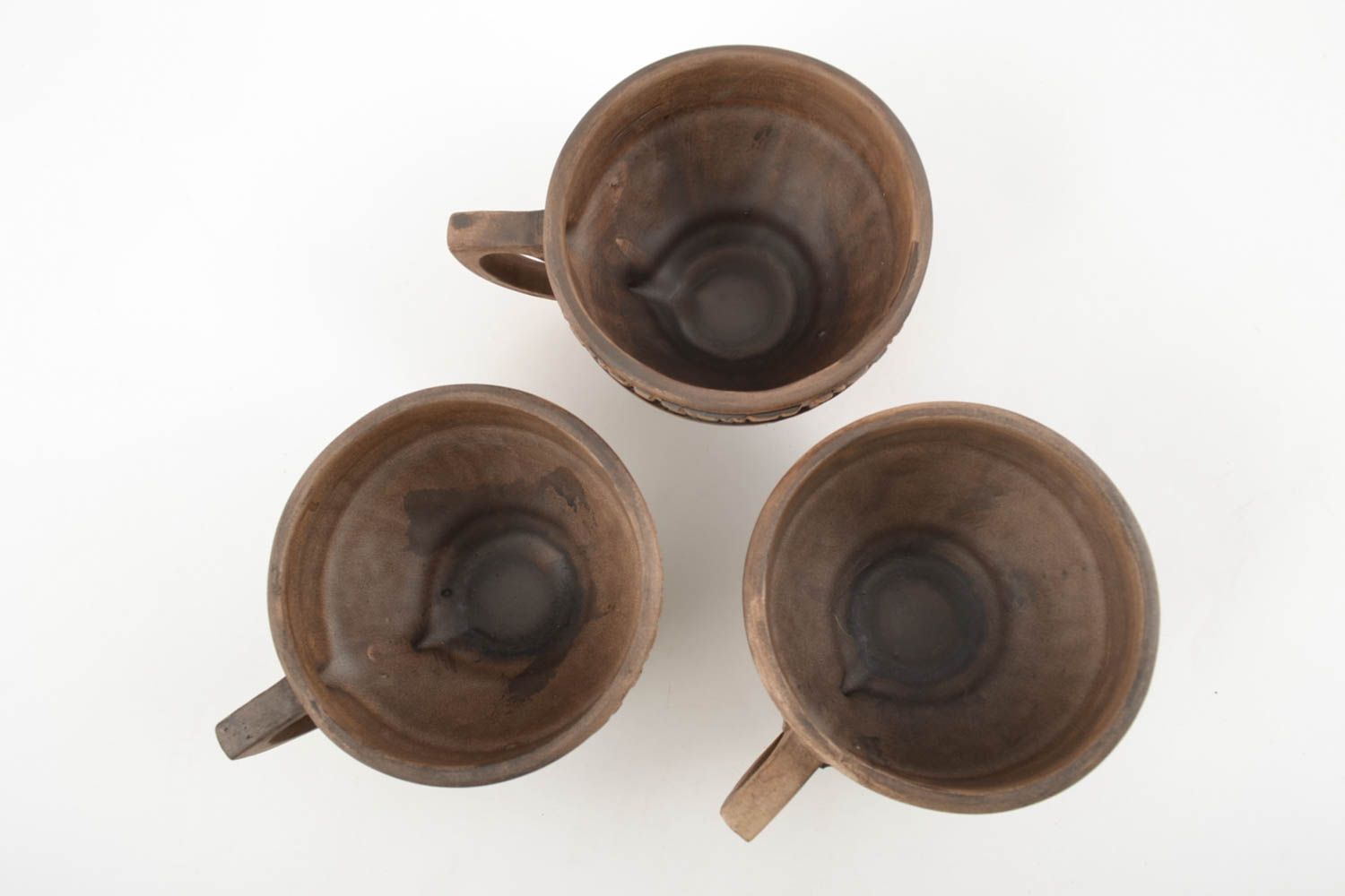 Set of three ceramic tea cups molded of white clay 11 oz each photo 2