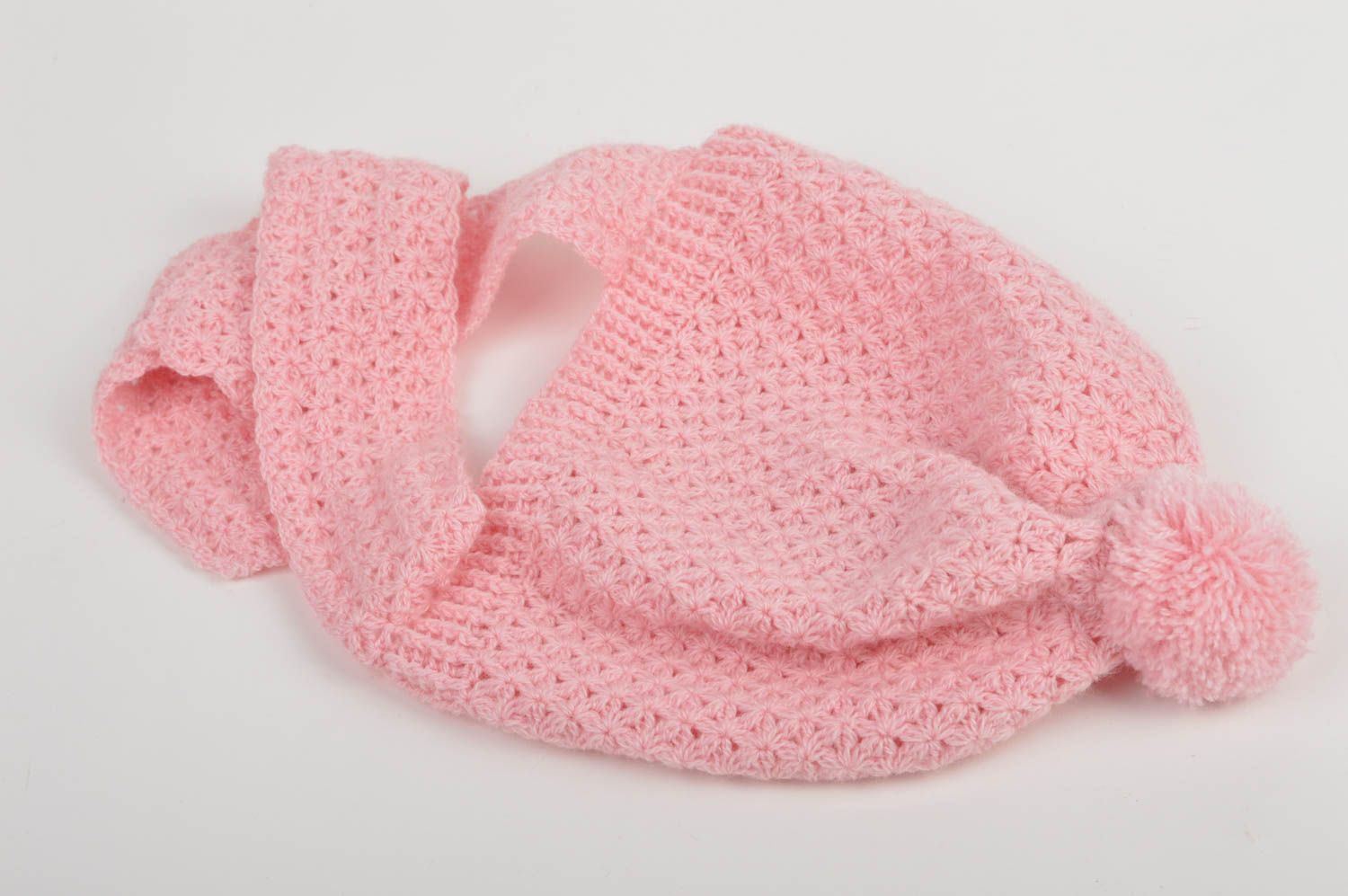 Handmade pink cute cap designer winter cap for girls accessory for kids photo 3