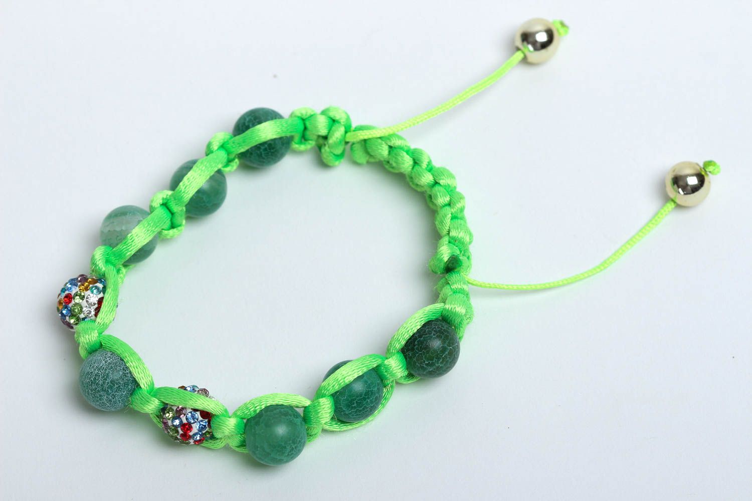 Strand handmade light green rope bracelet natural dark green stones for women photo 2