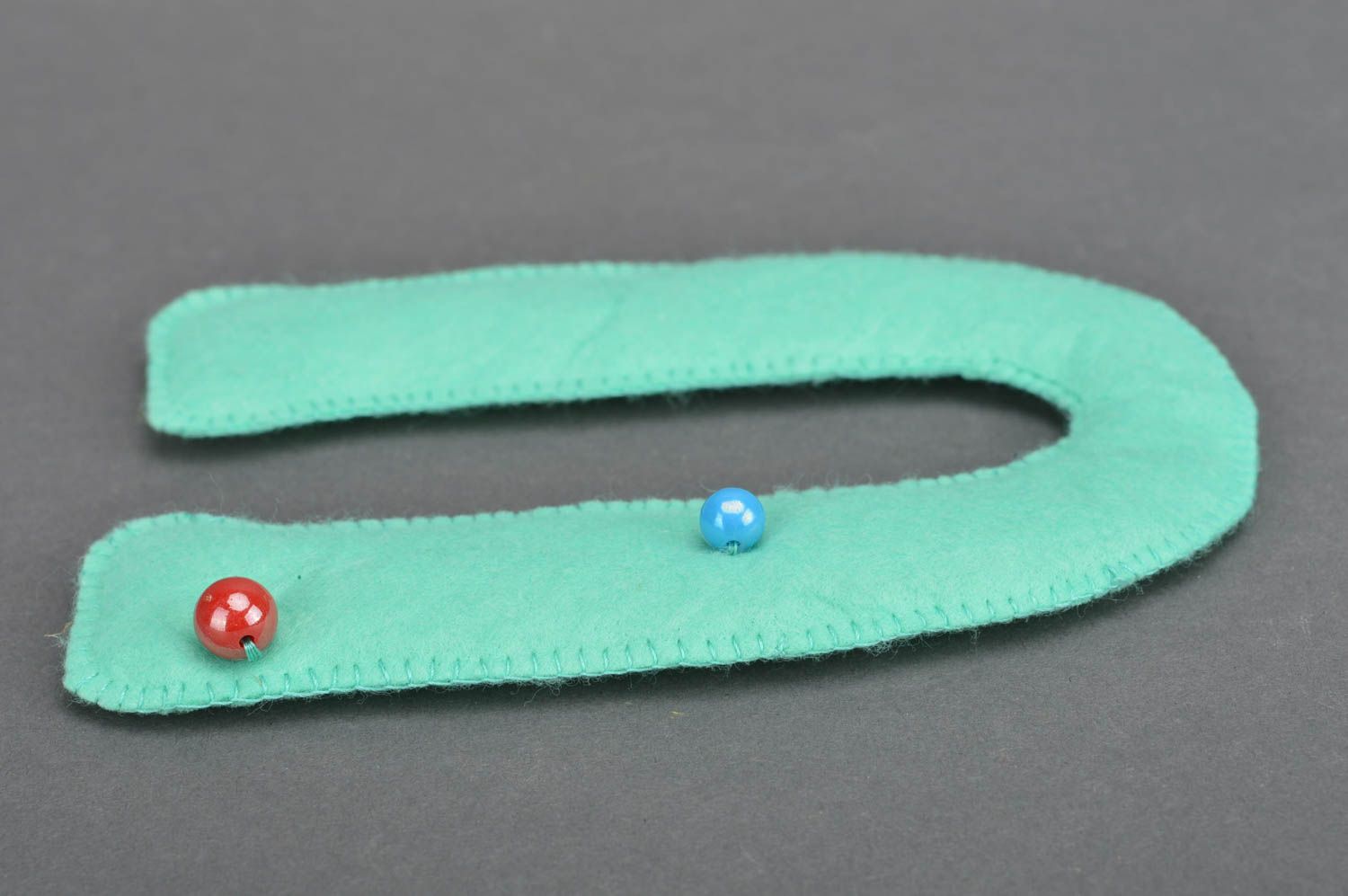 Handmade cute small decorative mint colored letter made of felt with beads photo 4
