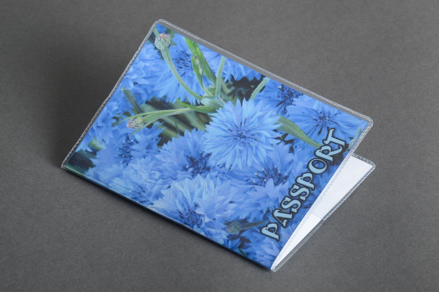 Handmade plastic passport cover with floral photo print in blue color palette photo 2