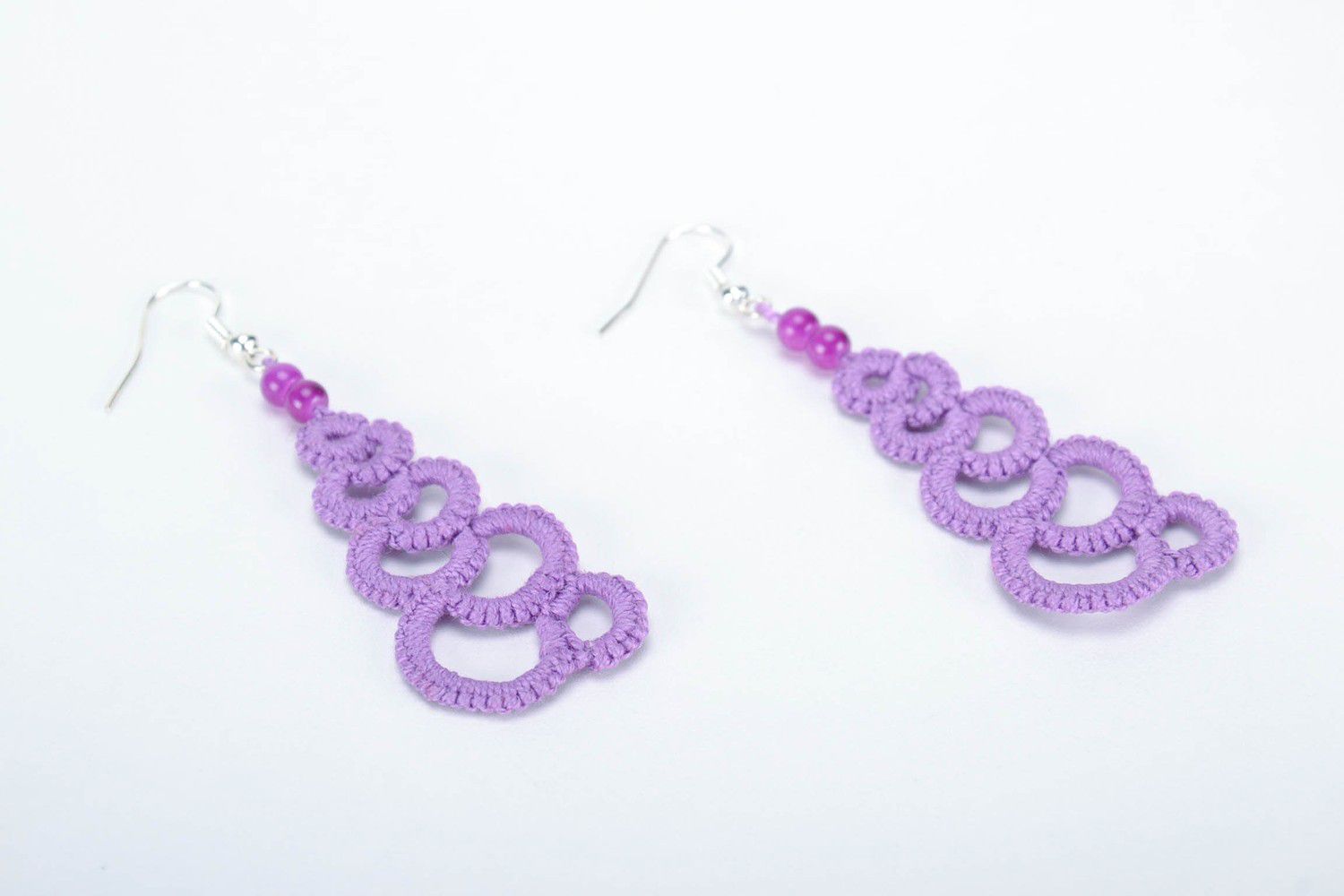 Lilac earrings made from woven lace photo 2