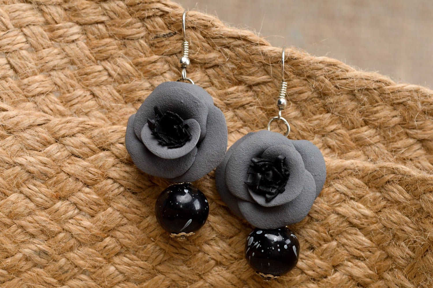 Handmade designer grey earrings unusual stylish earrings elegant jewelry photo 1