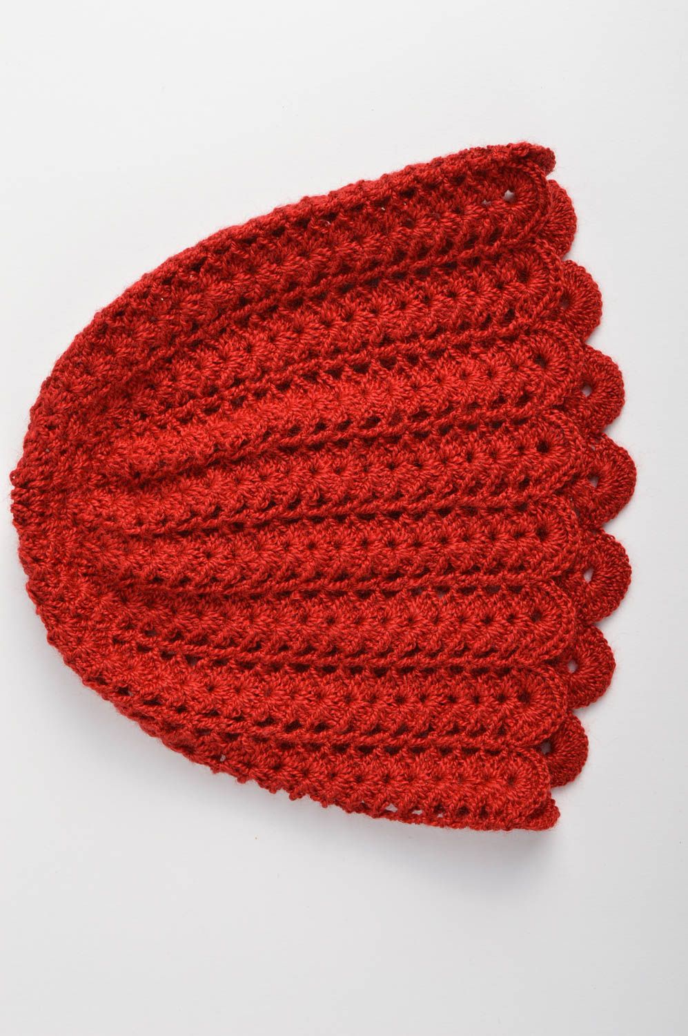 Bonnet tricot fait main Chapeau au crochet Vêtement enfant rouge pour fille photo 3