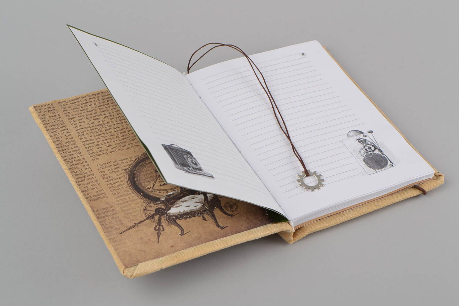 Cuaderno de notas artesanal con tapa de tela steampunk y scrapbook 120 páginas foto 4
