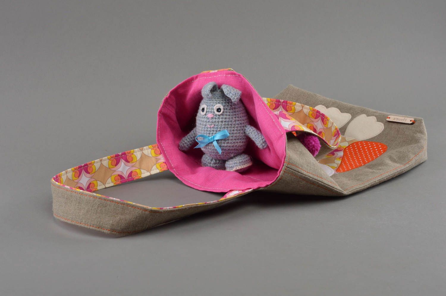 Öko Tasche aus Stoff originell handmade mit Eule schön künstlerisch für Kind foto 3