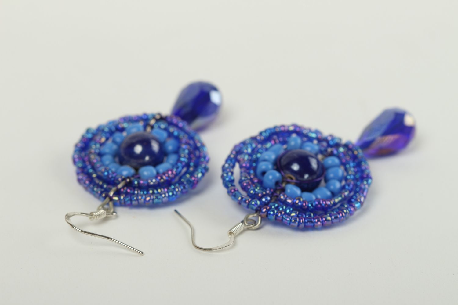 Handmade beaded earrings round earrings with seed beads handmade accessories photo 4