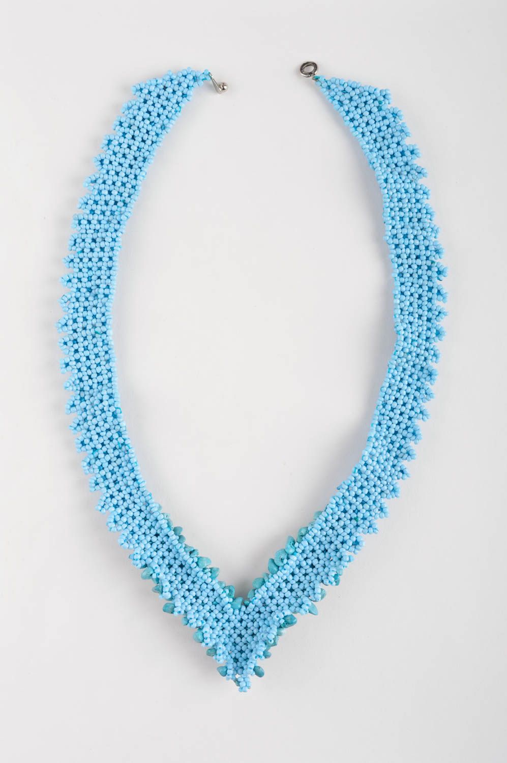Collier en perles de rocaille Bijou fait main bleu clair Accessoire femme photo 5