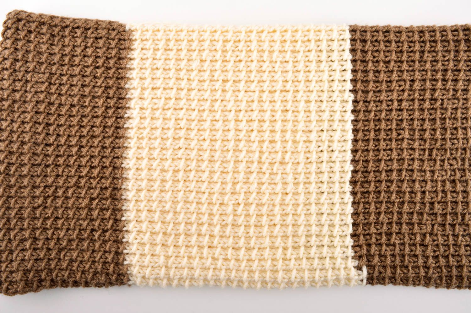 Шарф ручной работы вязаный шарф коричневый с бежевым женский шарф теплый фото 2