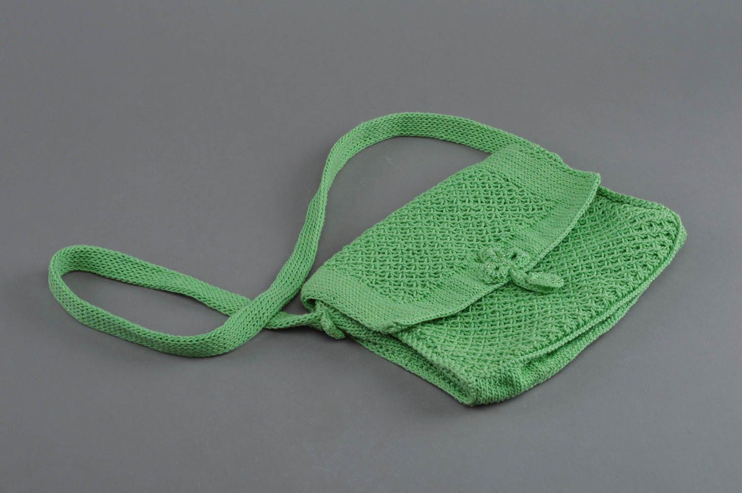Bolso tejido a ganchillo de algodón al hombro original artesanal verde bonito foto 1