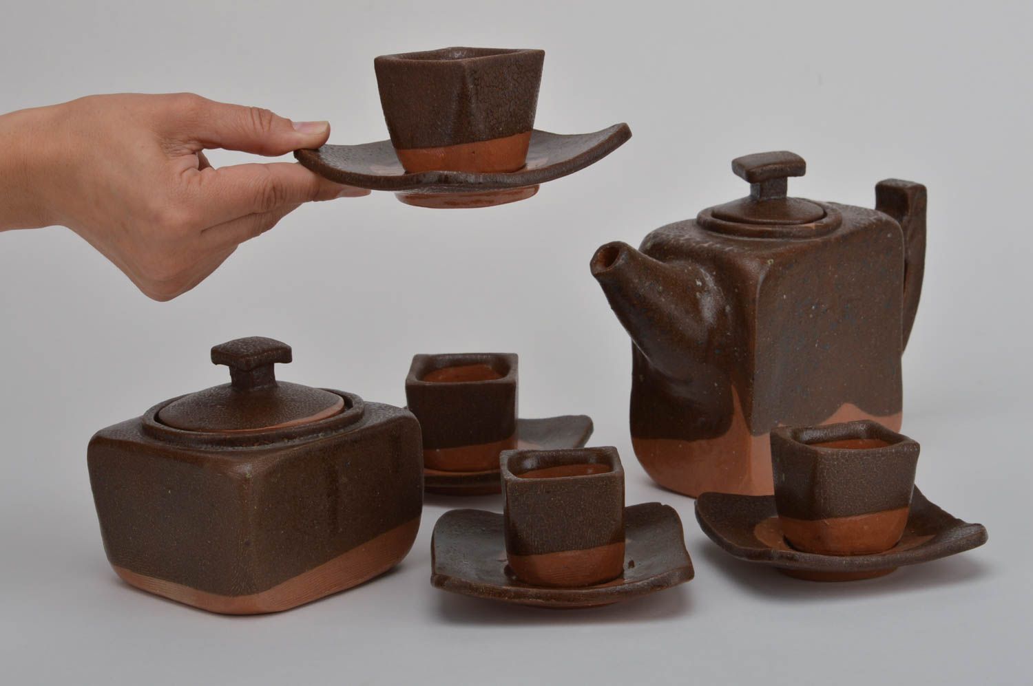 Keramik Geschirr Set handmade Kaffeetassen Set Zucker Dose Keramik Kaffeekanne foto 3